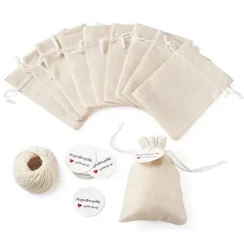 

1set Burlap Packing Pouches Drawstring Bags with Jewelry Display Kraft Paper Price Tags and Hemp Cord Twine String for Jewelry