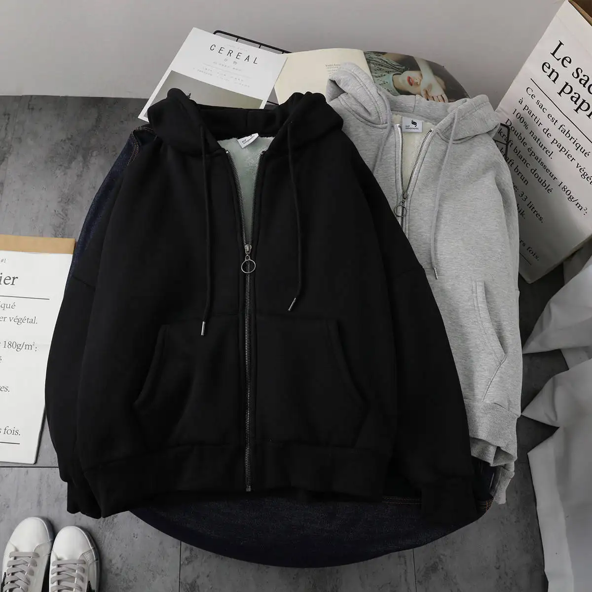 Charcoal Grey Zip Hoodie Plush Accessory