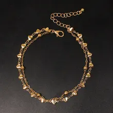 Лидер продаж, двухслойный пляжный ножной браслет, женский популярный браслет в виде персикового сердца, ручная цепочка, дизайн для учителя, K305