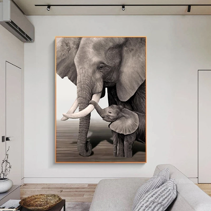 

Elephant Baby Posters Animal Entrance Painting Black and White Canvas Prints Wall Art Decorative Pictures for Living Room