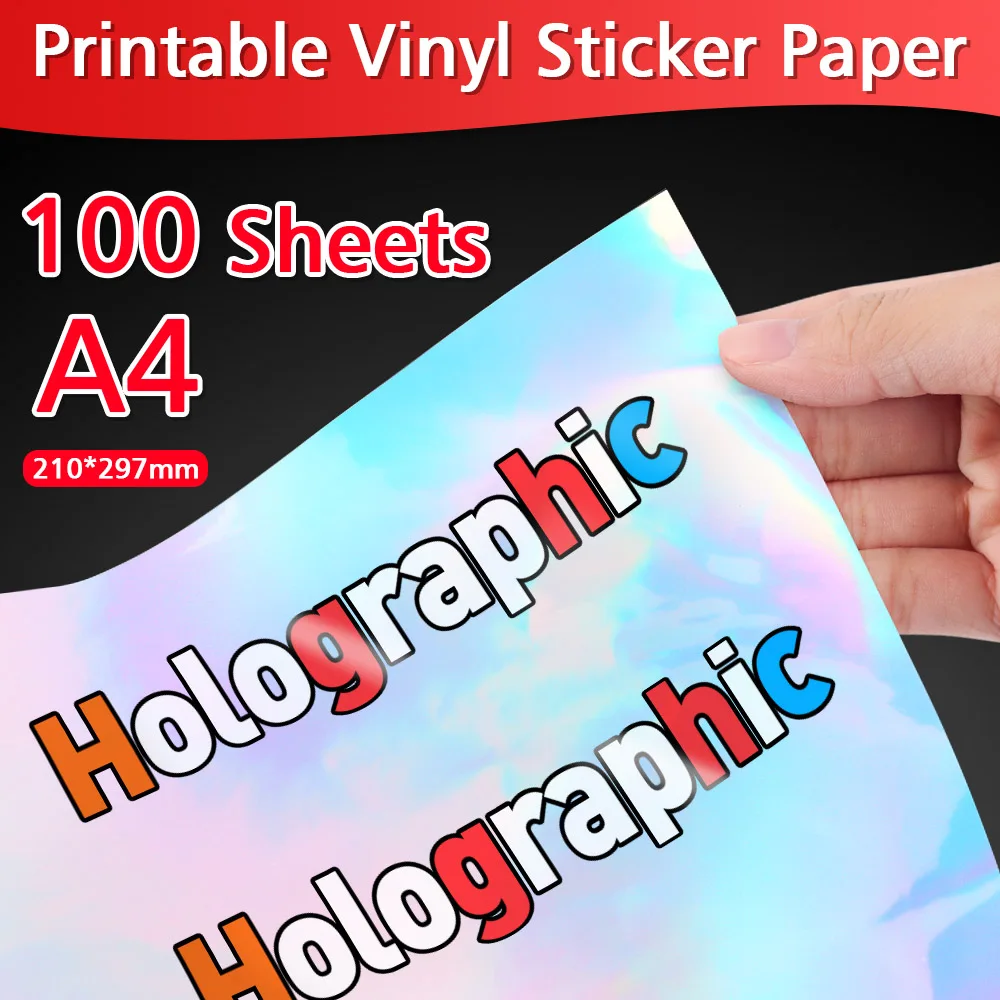 

10/30/50/80/100 Sheets Rainbow Holographic Sticker A4 Waterproof Self-adhesive Printable Vinyl Sticker Paper For Inkjet Printer