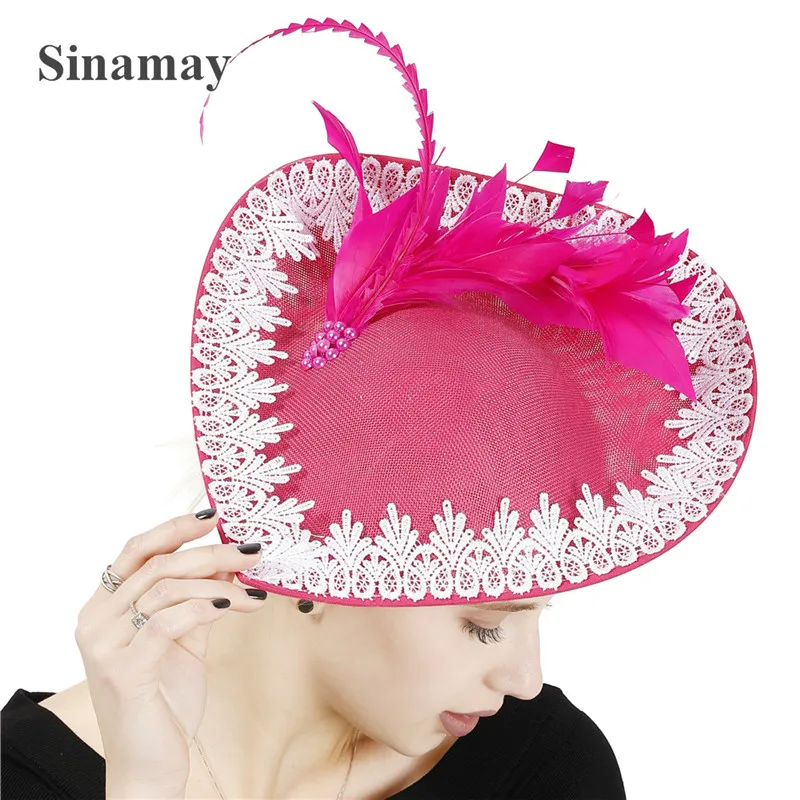 Vintage Hot Pink Kenducky Derby Party Hat Lady Fascinator Hair Accessories Women Elegant Veils Bridal Headwear Fashion Headdress janevini vintage artificial wedding bouquets for bridesmaids purple and pink flowers bridal floral fake bouquet ramo de novia