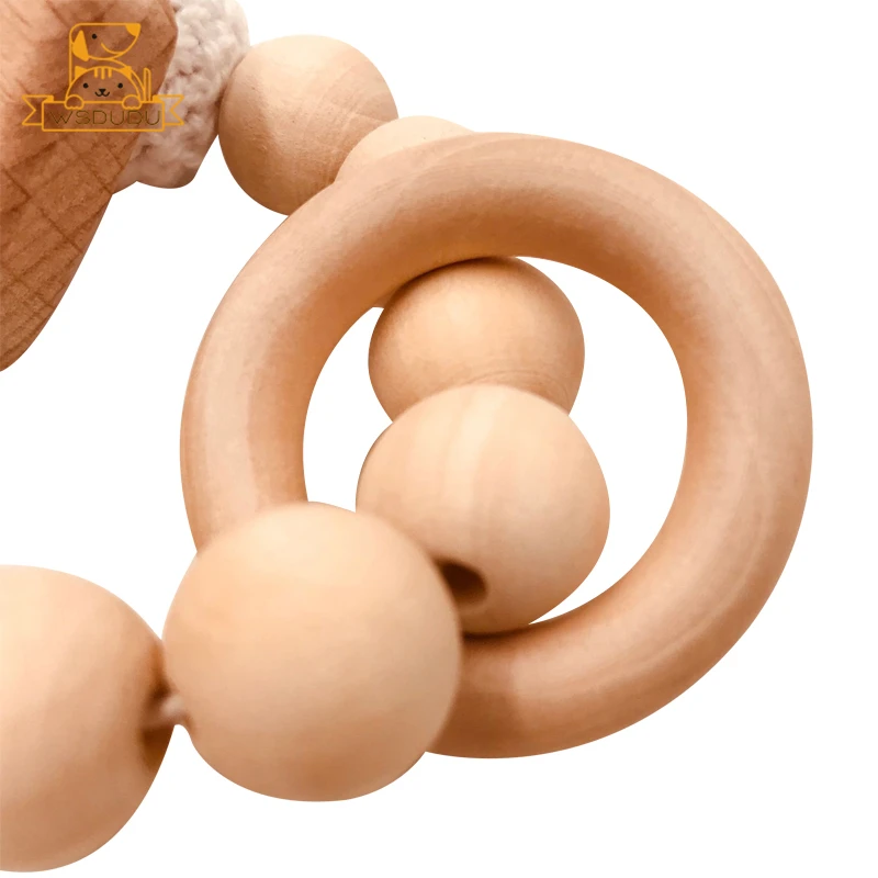 Ideal  Teethers Wooden Baby Toys Heart Star Whale Camera Wool Knitting Beads Wood Molar Teeth Rattle Safe 