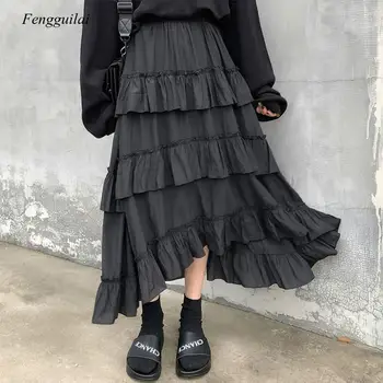 

Long Skirts Womens Maxi Skirt Goth Lolita Summer High Waisted Asymmetrical High Low Ruched Ruffle Skirts