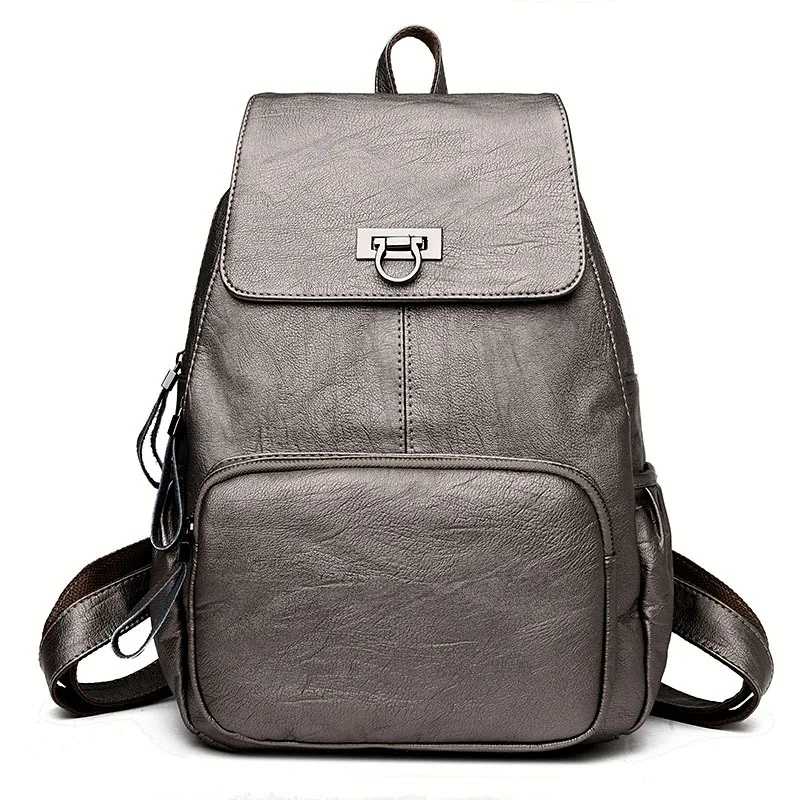 

Korean backpack women's soft PU leather temperament simple Joker young mommy backpack
