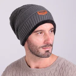 Cold-proof labeling knitted hat with wool brim and wool cap outdoor pullover hat with thick warm autumn and winter hat009
