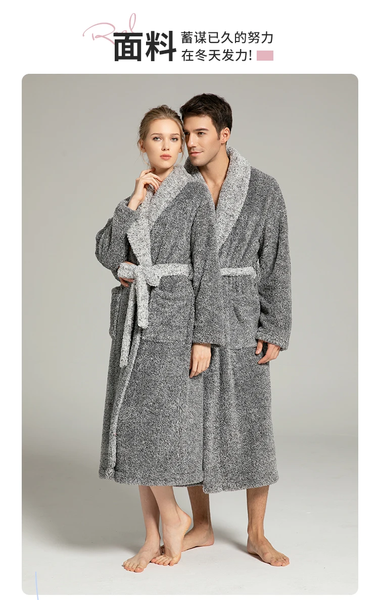 Men and Women Super Thick Winter Nightgown Extra Big Long Fluffy Bathrobe Loungewear Sleepwear