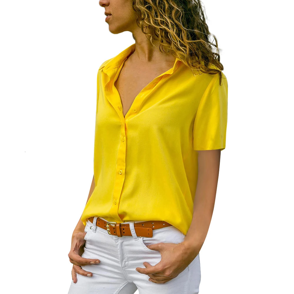 

New Summer Spring Women Shirt Casual Short Sleeve Solid Turn-down Collar Blouses Head Regular Button Tops Plus Size S-5XL