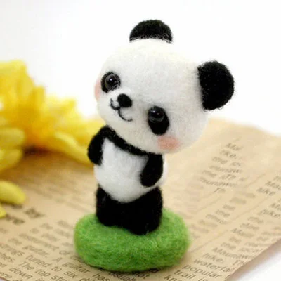 Non-Finished Wool Felt Needle Poked Kitting DIY Cute Animal Dog Panda Rabbit Wool Felting Package Handmade Pets Toy Doll Decor Panda
