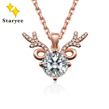 شراء0.5CT VVS تشارلز Colvard للأبد واحد عديم اللون مويسانيتي نقية 18K ارتفع الذهب الغزلان قرون قلادة الماس قلادة للنساء