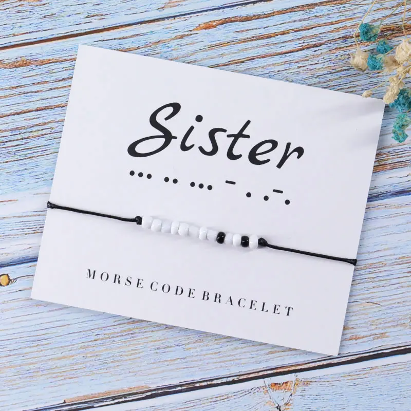 Sister-Black Brother подарок для сестры Морзе кодовый браслет для женщин мужчин Brother дружба браслет из бисера персонализированные пара браслет DIY подарок - Окраска металла: Sister-Black