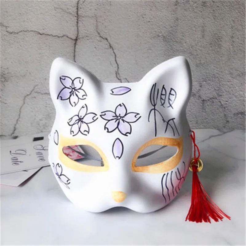 p 03 2 шт Вечерние Маски рисованная маска Аниме COS Cat Fox маска с колокольчик-кисточка - Цвет: p 03