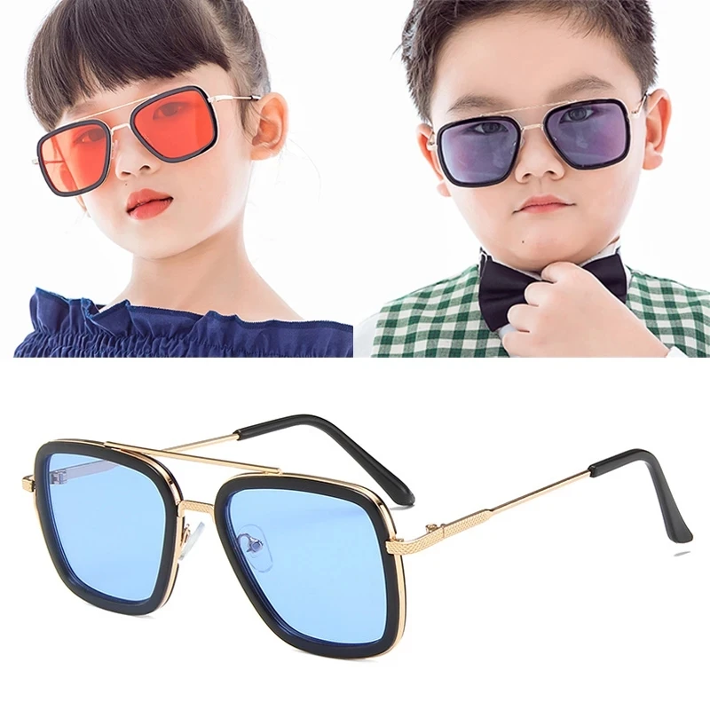 Glasses Tony Stark Children Fashion Girls Kids Sunglasses Shades 5-12 years old_voghion.com