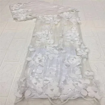 

French African tulle lace fabric high quality embroidered with beads net Nigerian lace fabrics 5 yards for wedding dress