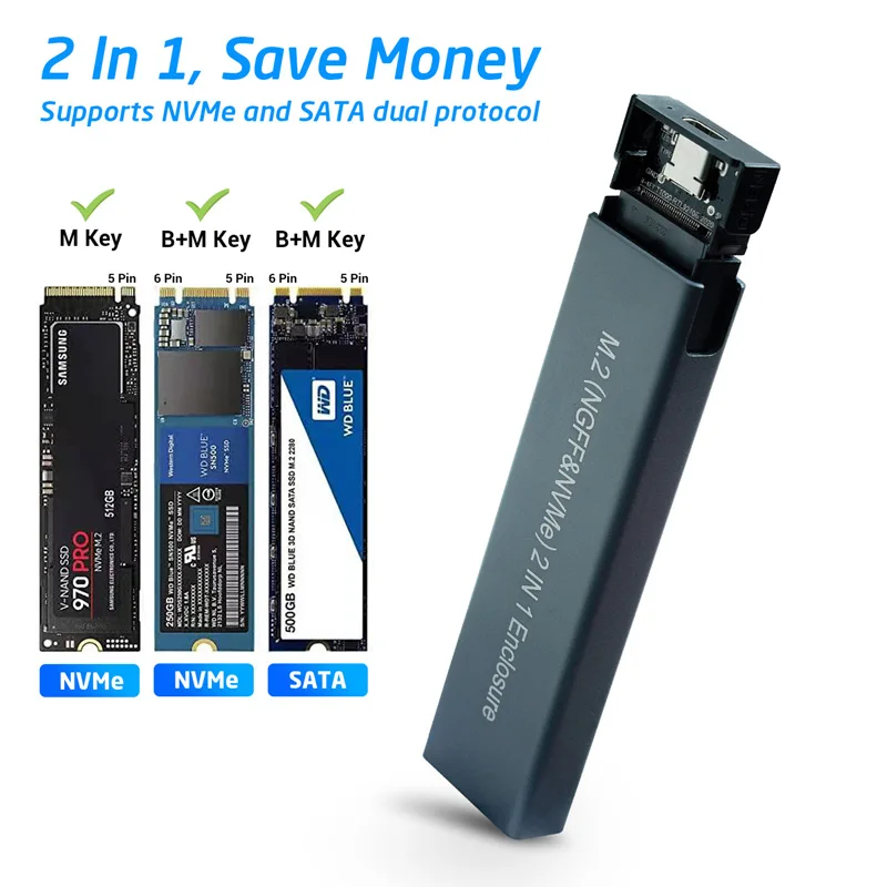 Casing SSD M2 NVMe, Protokol Ganda NVME PCIe NGFF SATA M2
