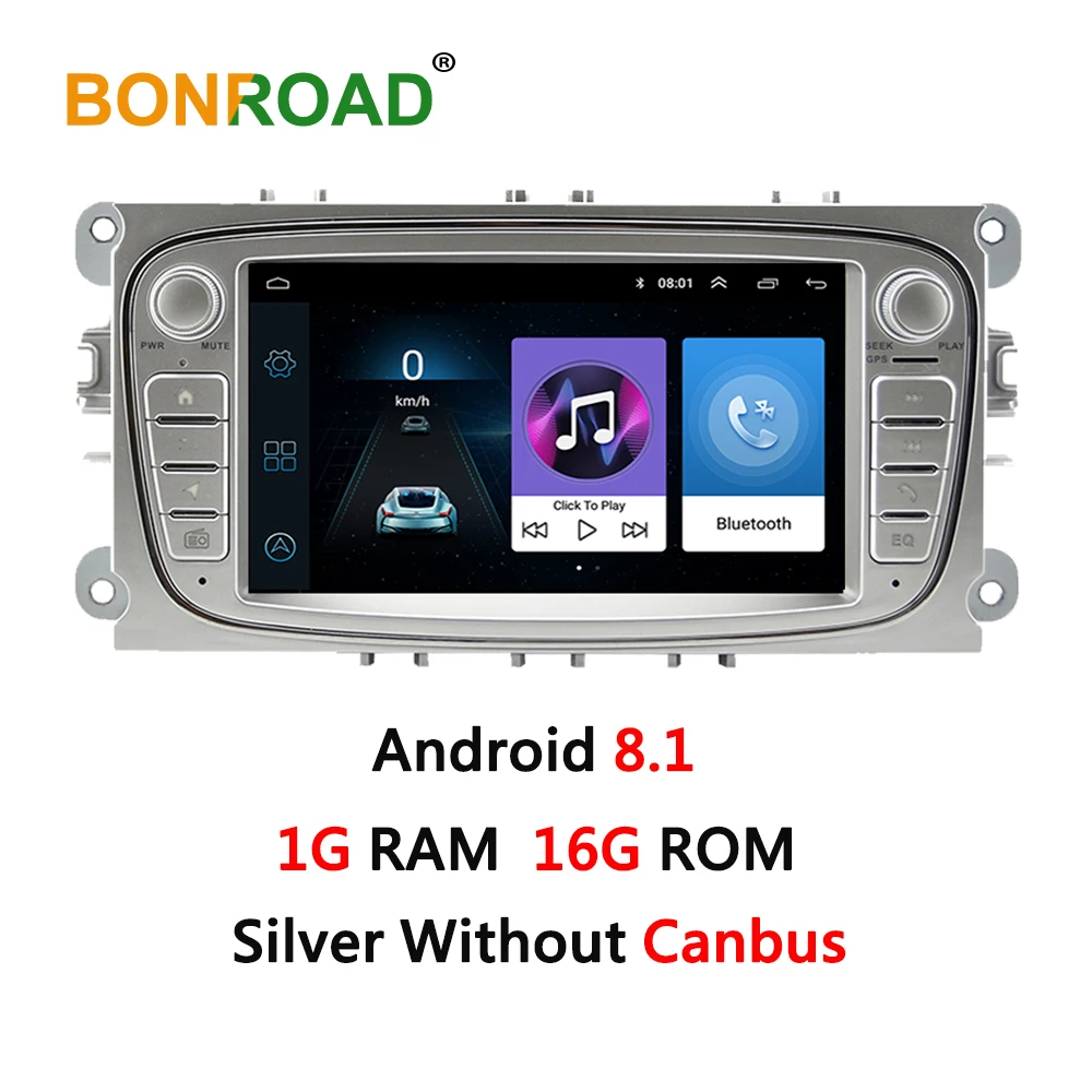 Bonroad 2 Din Android 8,1 Автомобильный мультимедийный плеер для Ford Focus 2 3 2004-2011 Mondeo Galaxy S-max Kuga C-max автомобильный радионавигатор - Цвет: SilverWithout Canbus