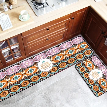 

Indian Style Kitchen Carpet Bohemian Geometric Printed Area Rugs Hallway Bathroom Bedroom Bedside Blanket Anti-Slip Floor Mat