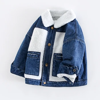 

Kids Denim Jacket Children's Clothing Boys Girls Coat Baby 2020 Winter Clothes Fur Jackets Fleece 8/3/4 2 To 7 Years Old Outwear
