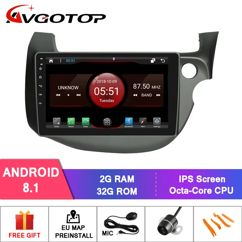 Perfect AVGOTOP Android 9 Bluetooth GPS Car Radio DVD Player For HONDA FIT/JAZZ(RHD) 2009-2013 1