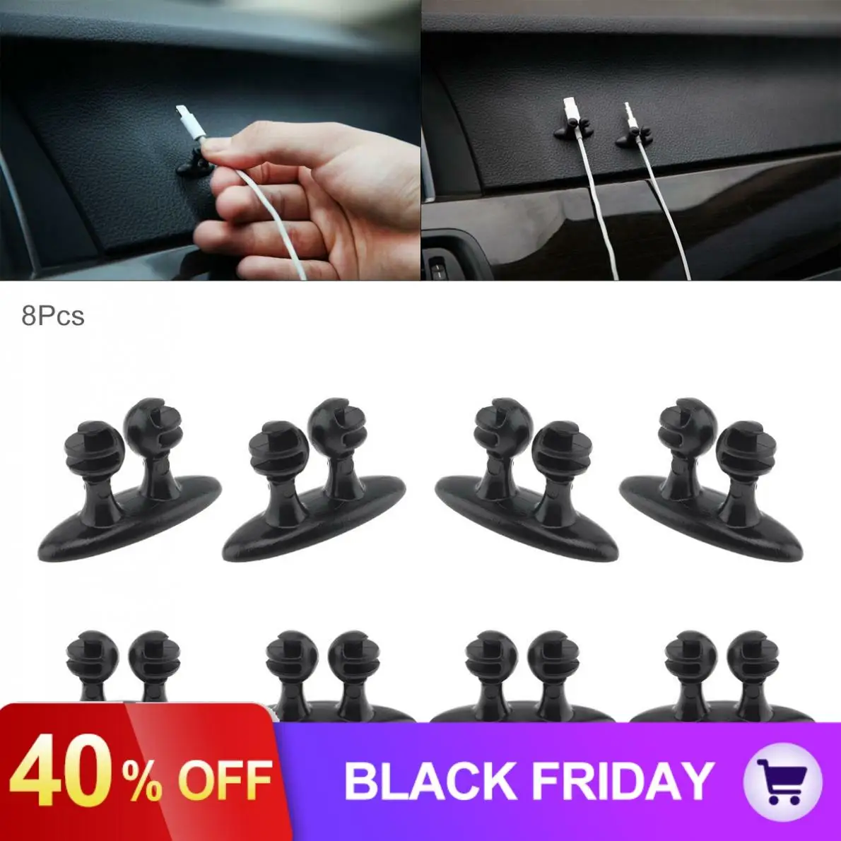 8pcs/set Multifunction Portable Car Cable Winder Wire Clip Set with Adhesive Sticker