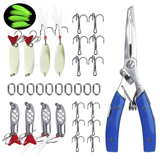 169pcs Metal Spoon Fishing Lures Set Hard Bait Treble Hooks Split Ring  Pliers Oval Fishing Split Rings for fishing tackle box - AliExpress