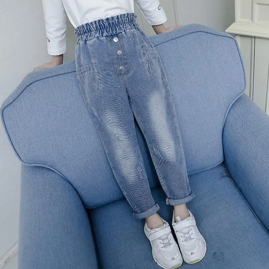 

Jeans Girl High Waist Girl Jeans Child Fashion Three Buttons Kids Jeans Spring Autumn Casual Jeans Clothes For Girls School