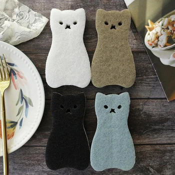 

4pcs Cute Cat Shape Sponge 3 Layer Sponge Strong Water Absorption Dishwashing Sponge Strong Rust Sponge Kitchen Cleaning Tool