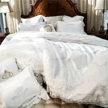 

35 French style white romantic Lace edge Luxury Princess Egyptian cotton Bedding set Duvet Cover Bed Linen Bed sheet Pillowcases