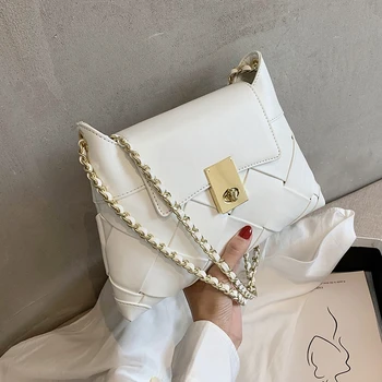 

2020 Fashion Woven Square Crossbody bag New High quality PU Leather Women's Designer Handbag Chain Shoulder Messenger Bag