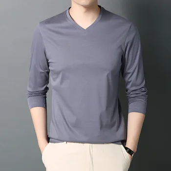 

Spring cotton long-sleeved t shirt men's cotton V-neck solid color bottoming shirt autumn clothes ws221