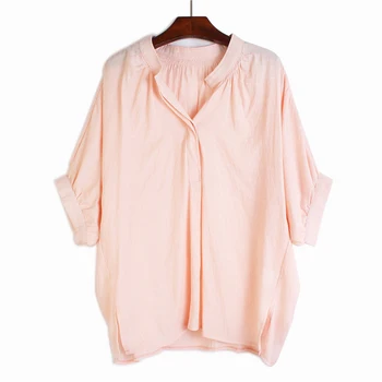 

[EWQ] Spring Summer 2020 Women Blue Multicolor Big Size Blouse New V-collar Half Batwing Sleeve Loose Fit Shirt Fashion 1U103