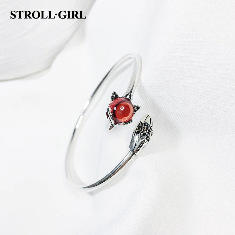 Stellgirl горячая распродажа винтажный Серебряный 925 Красный камень браслет с лисой открытый размер для женщин модные ювелирные изделия на продажу