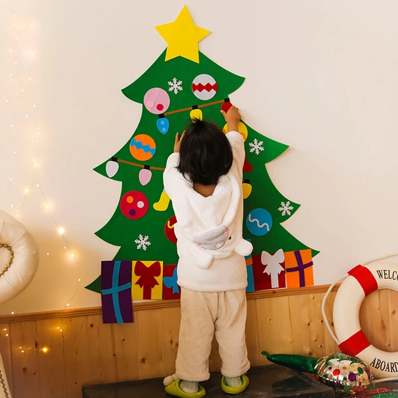 

DIY Felt Christmas Tree Set with Ornaments for Kids Xmas Gifts Door Wall Hanging Christmas Tree Ornament Wooden Hanging Pendants