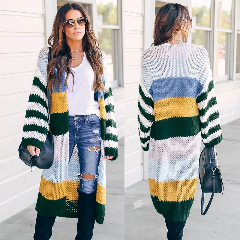 

Women Long Sleeve Sweaters Striped Sweater Casual Cardigan Dress Winter Fall Clothes