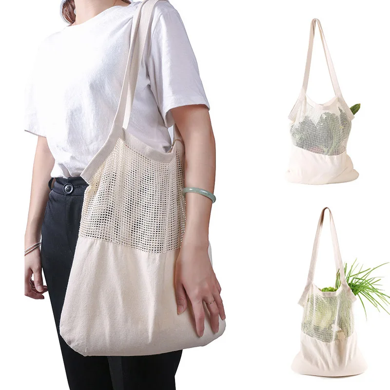 Портативный сетчатый мешок из хлопка зеленая сумка для покупок Защита окружающей среды для овощи, фрукты моющиеся хозяйственные сумки BS88