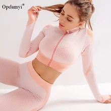 Новинка, женский укороченный Топ с длинным рукавом, 2 предмета, обтягивающие штаны для йоги, спортивные костюмы, спортивный костюм, комплект спортивной одежды, спортивный костюм для фитнеса