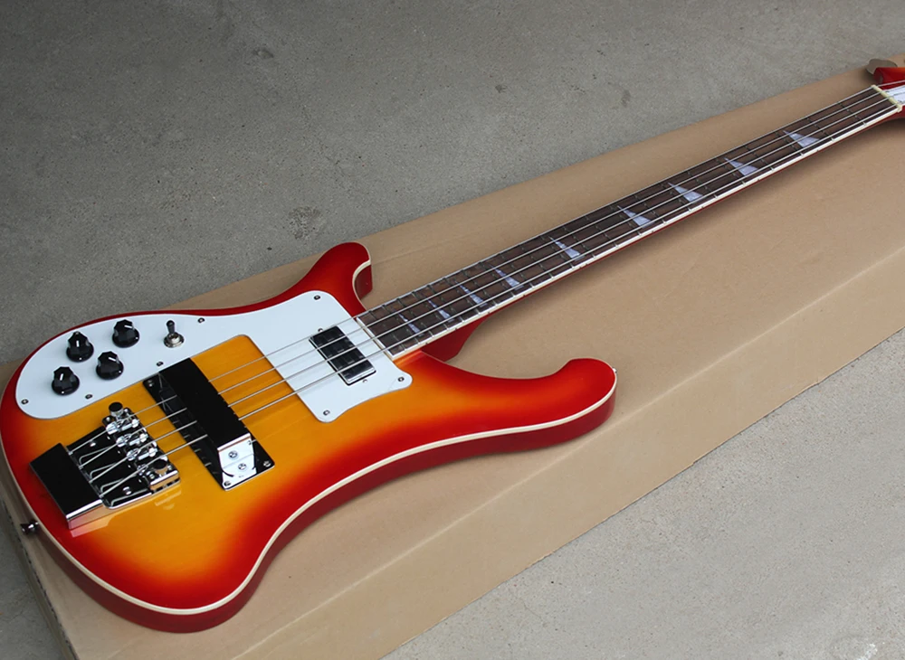 4-струнный леворукий Вишневый Sunburst электрический бас с подставкой из розового