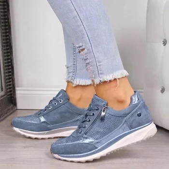 

Women Casual Shoes 2020 New Fashion Wedge Flat Shoes Zipper Lace Up Comfortable Ladies Sneakers Female Vulcanized Shoes