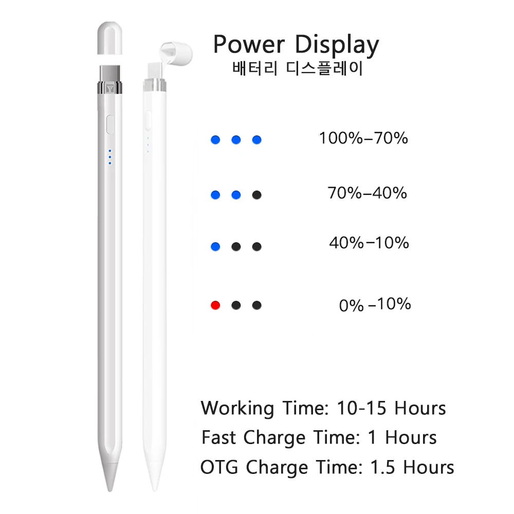 Peilinc Pencil Stylus Pen for iPad Pens for Apple Pencil 2 1 Battery Display Reminder Tilt Palm Rejection OTG Type-C Lightning 