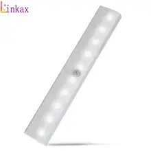 Linkax 10 Светодиодный светильник с датчиком движения PIR, автоматический светильник с датчиком движения, Ночной светильник с питанием от батареи, настенный светильник для гардероба