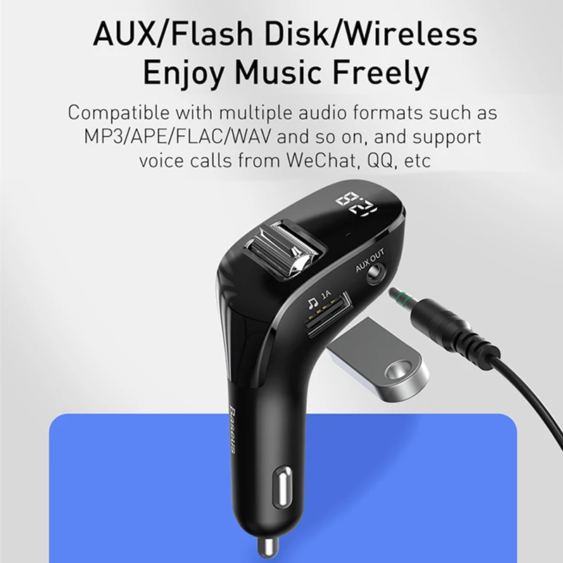 Baseus Автомобильный адаптер AUX Bluetooth автомобильный комплект громкой связи MP3 плеер