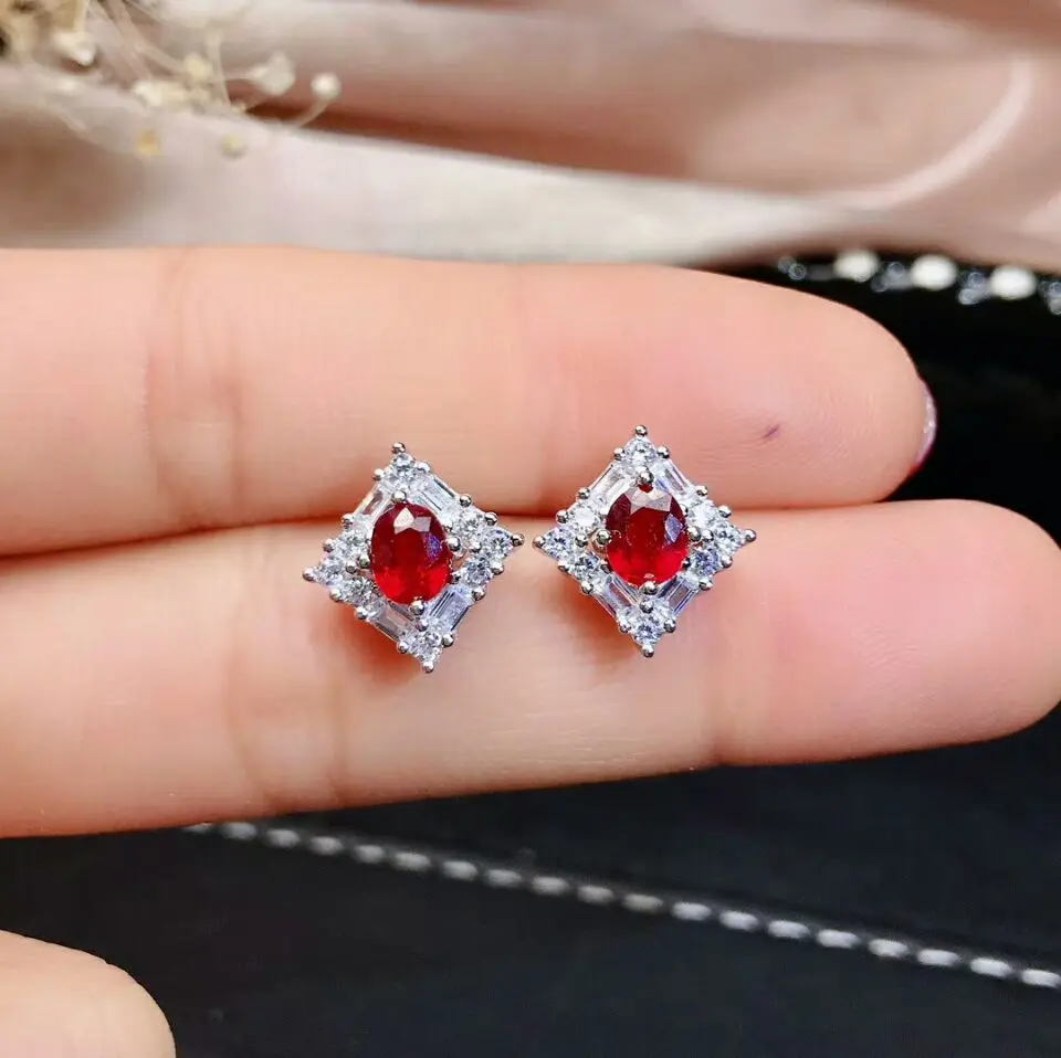 MeiBaPJ Новый обожженный рубиновый драгоценный камень хорошие Свадебные украшения наборы 925 серебряные серьги кольцо подвеска ожерелье