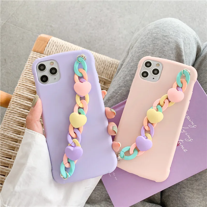 Симпатичный цветной чехол Макарон с любовным ремешком для телефона iPhone 11 Pro Max SE