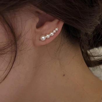 

Korean Style Irregular Pearl Climber Crawler Clip Earrings For Women Elegant Bead Pearls Earcuff With Piercing Jewelry