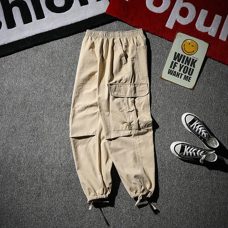 Plus Size 5XL Mens Cargo Pants Loose Ankle Banded Harem Pants Korean Fashion Simple Artistic Casual Pants Men's Joggers Pants