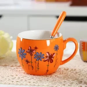 Красочная чашка, керамическая чашка с большим горлом, пара кофейных чашек, подарок на день рождения, кружка с молоком, эксклюзивная чашка с ложкой и кружками, милая кофейная кружка - Цвет: 400ML