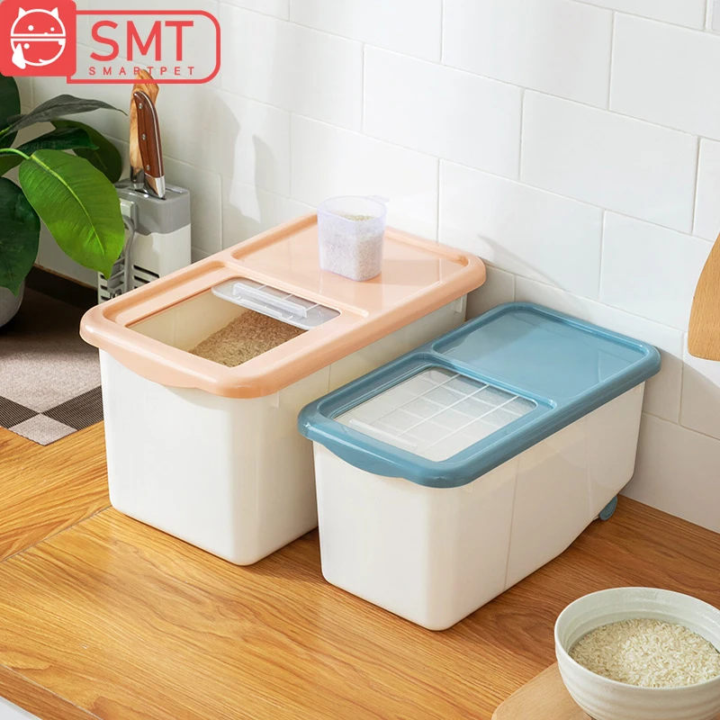 

SMARTPET New Style Cat Food Barrel Pet Dry Food Container Anti-oxidation Dog Food Storage Bucket Roller with Roller 3 Colors