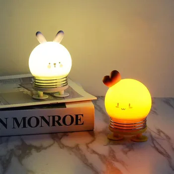 

Help Sleep Led Rechargable Spring Press Practical Night Light Bedside Bedroom Decoration Cartoon Animal Cute Mini Gift Home