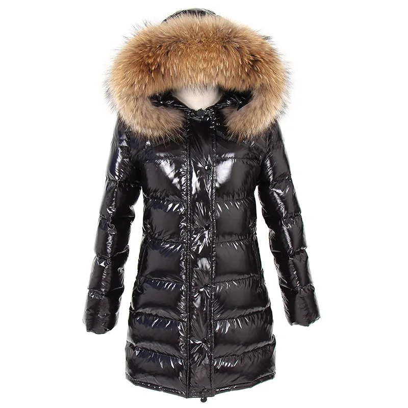 

2019 winter new large Raccoon Fur Collar Slim thin thick down jacket in the long coat female