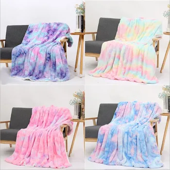 

Rainbow Plush Super Soft Blanket Colorful Bedding Sofa Cover Furry Fuzzy Fur Warm Throw Cozy Couch Blanket for Winte